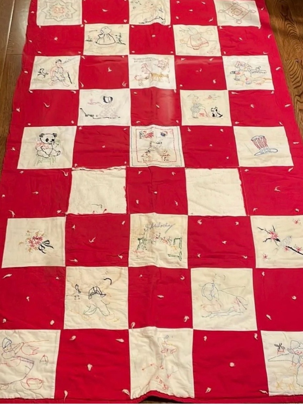 Vintage Embroidered Squares Cutter Quilt